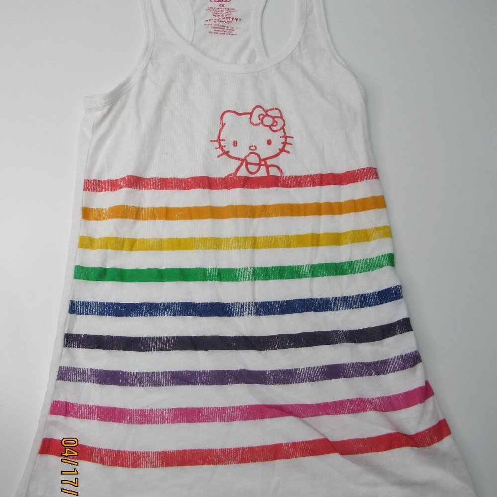 Hello Kitty Sanrio Rainbow Stripes Juniors White Tank Top Racerback XS 71868